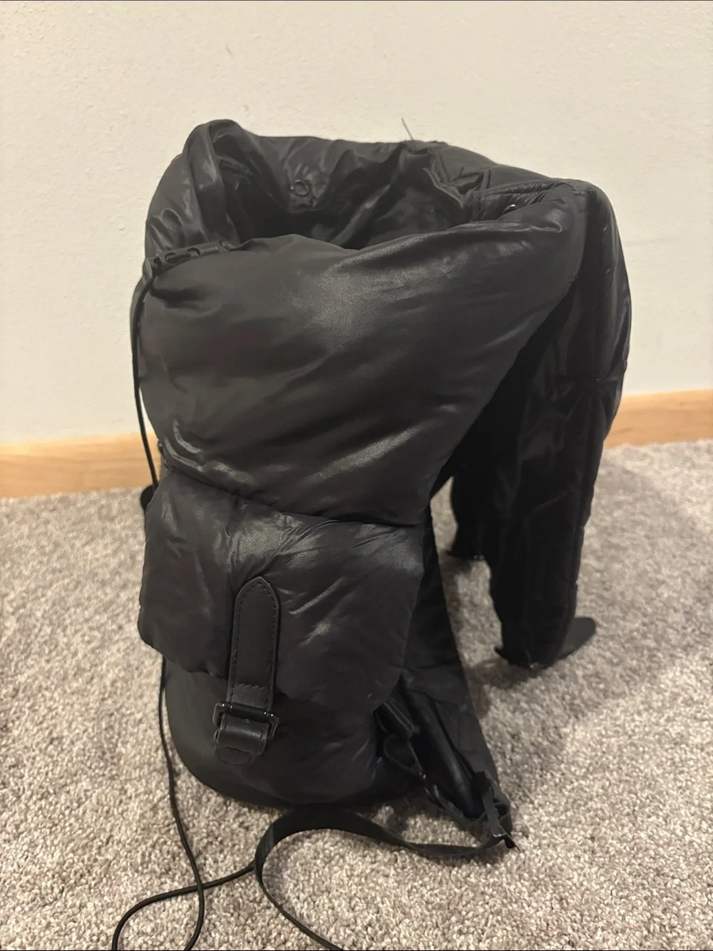 Joan & David Black Puffer Backpack with Leather Trim